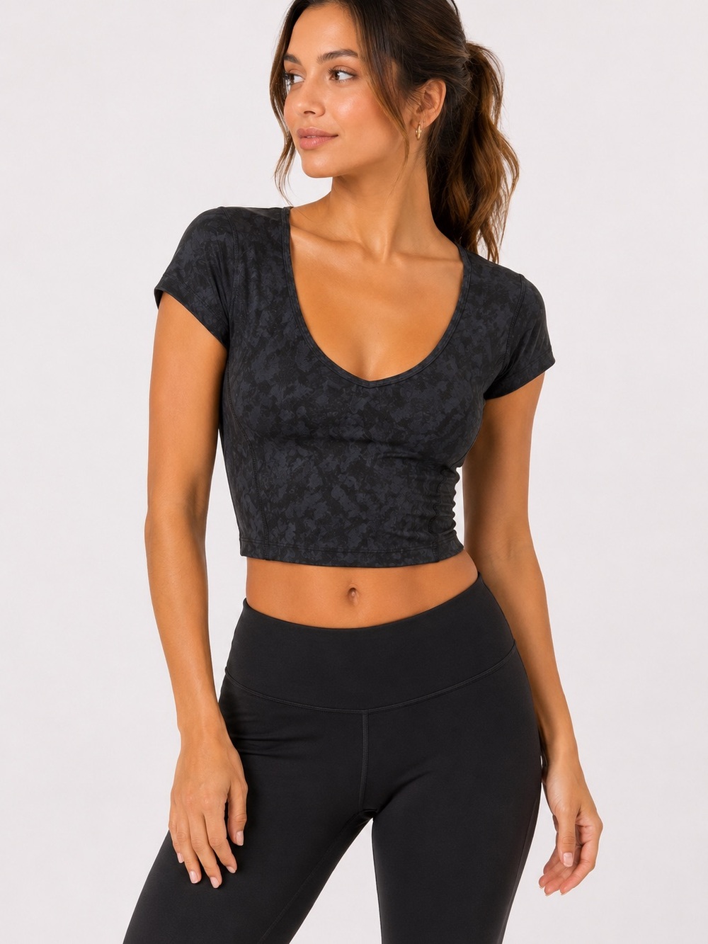 lululemon athletica Black Scoop-Neck Short Sleeve Crop Top